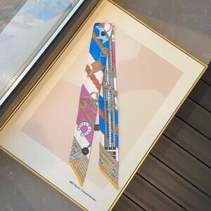 Luxury Style Chain Buckle Icon Print Silky Purse or Neck Scarf*Blue